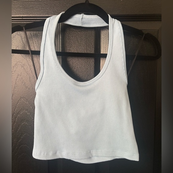‼️Price Drop‼️End of Summer Sale‼️ H&M Light Blue Ribbed Halter Crop Top S - Picture 1 of 5